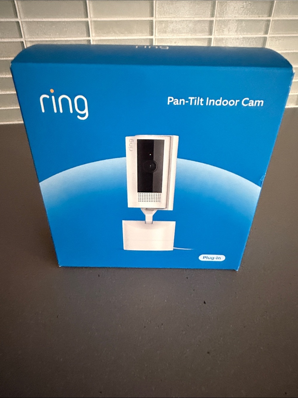 Ring Pan-Tilt Indoor Cam - White and Black on Blue Box